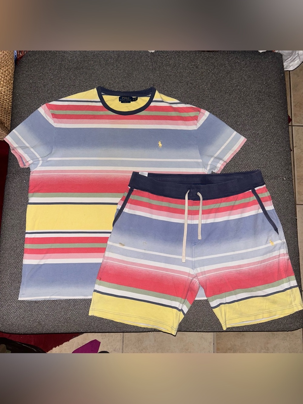 Rare Polo Ralph Lauren Men’s Multicolor Striped Tee & Shorts Set